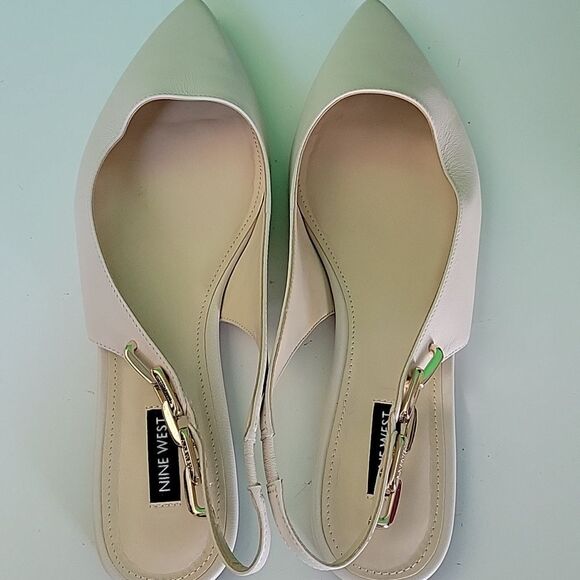 NEW Nine West 11 LEATHER NEUTRAL STRETCH SLIP ON POINTED TOE SLINGBACK FLATS - Picture 3 of 8